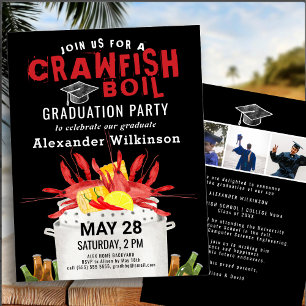 Invitación Red Black Crawfish Hervir 3 Foto Partido de Gradua