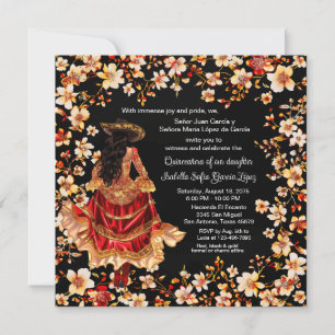 Invitación Red Black Gold Charra Quinceañera