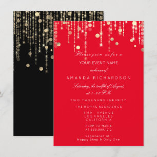 Invitación Red Black Gold Drits Birthday Bridal Boda