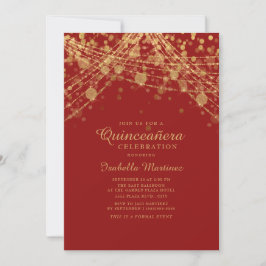 Invitación Red Black Gold Purpurina String ilumina Quinceañer