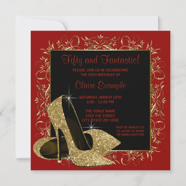 Invitación REd Black High Heels Mujeres Fiesta de Cumpleaños (Anverso)