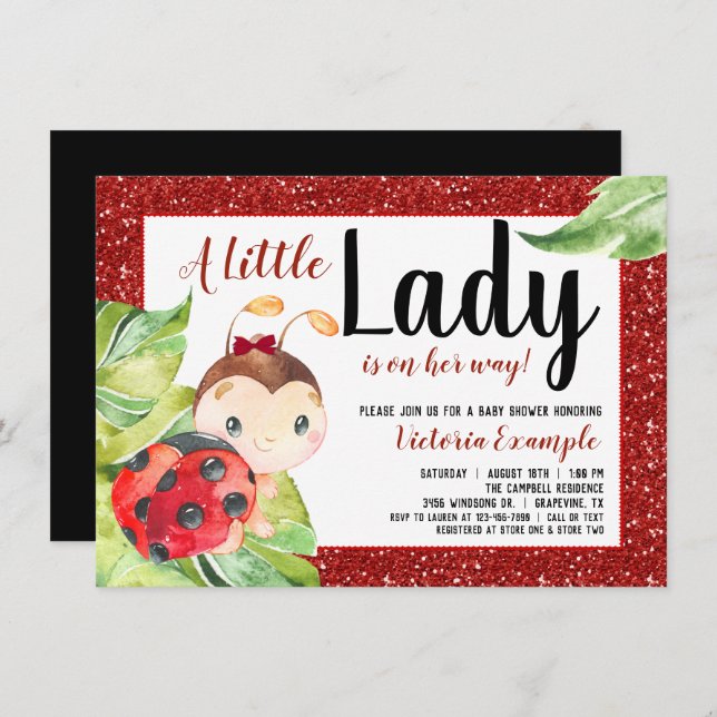 Invitación Red Black Ladybug Baby Shower (Anverso / Reverso)