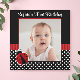 Invitación Red Black Ladybug Polka Dot 1er cumpleaños Foto