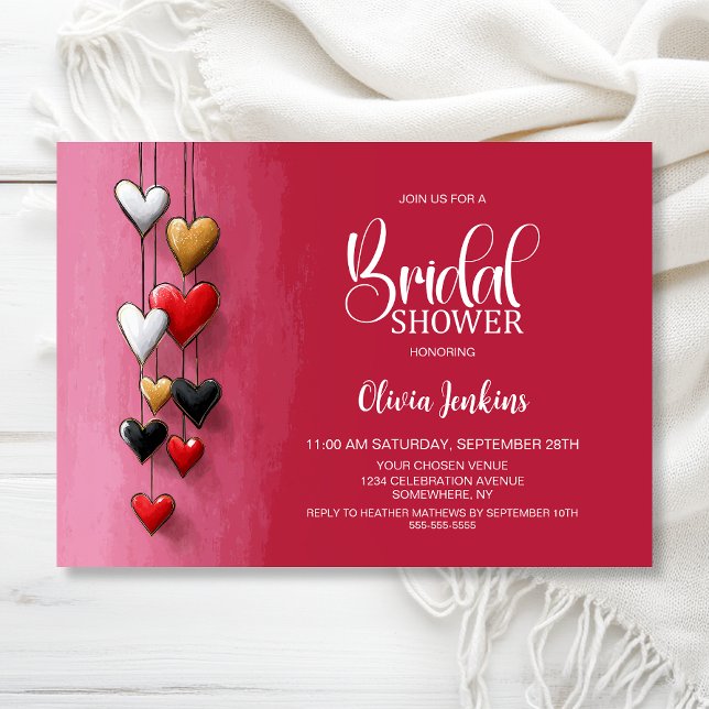 Invitación Red Black Pink Hearts Bridal Shower (Subido por el creador)