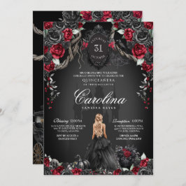 Invitación Red Black Rosa Gótico Haunted Spooky Quinceanera