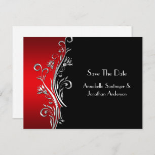 Invitación Red Black Silver Swirls Wedding RSVP