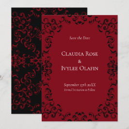 Invitación Red & Black Swirl Gothic Boda