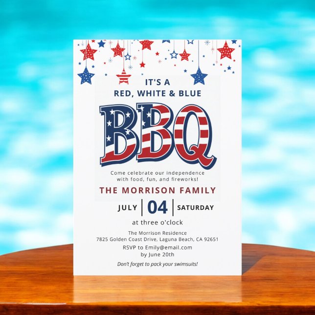 Invitación Red, blanco, azul barbacoa 4 de julio Independenci (Subido por el creador)