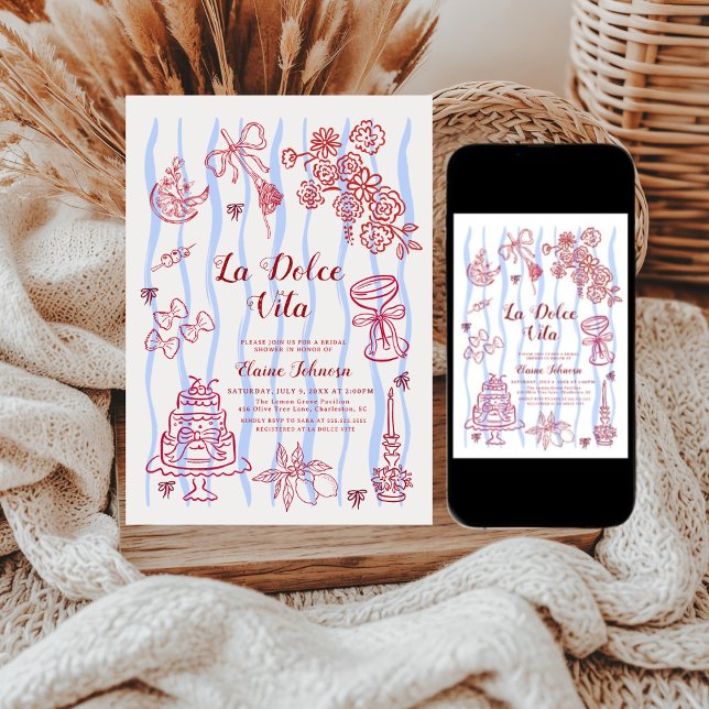 Invitación Red Blue Lemon La Dolce Vita Bridal Shower (Subido por el creador)