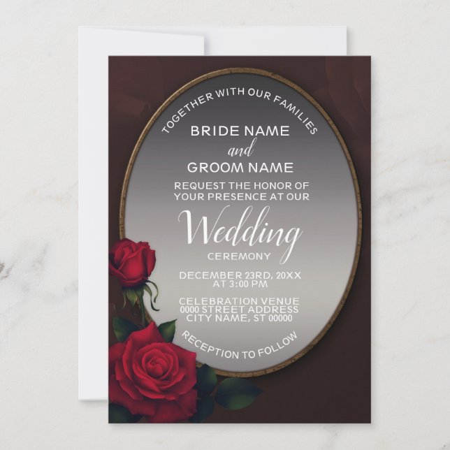 Invitación Red Blush Floral Silver Gray Mirror Wedding (Anverso)