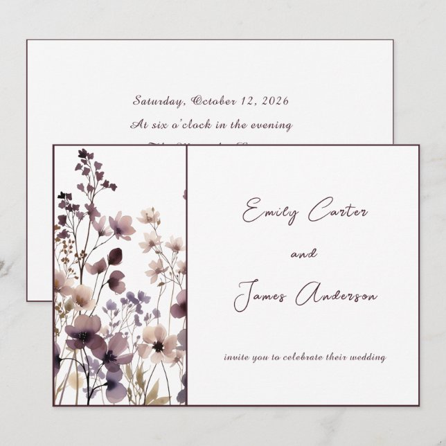 Invitación Red Blush Floral Wedding Elegant Romantic (Anverso / Reverso)