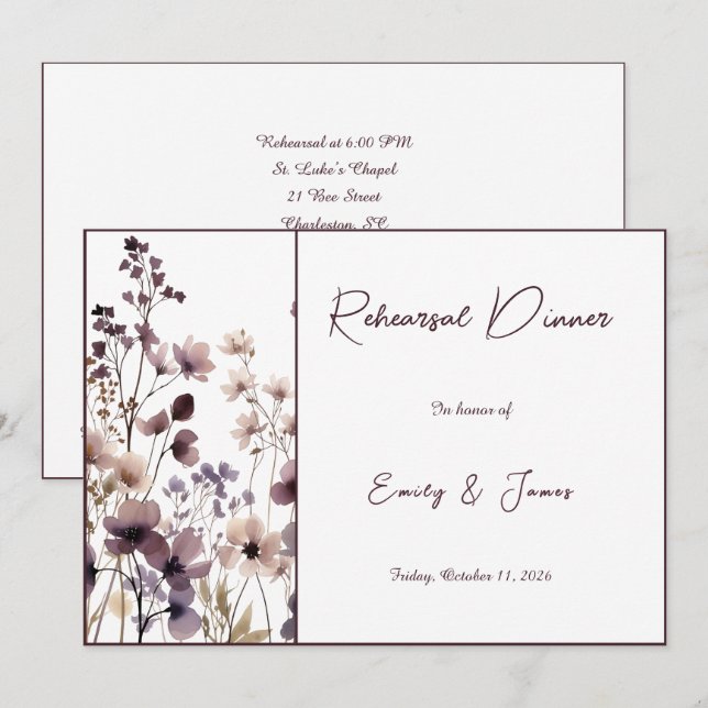 Invitación Red Blush Floral Wedding Elegant Romantic (Anverso / Reverso)