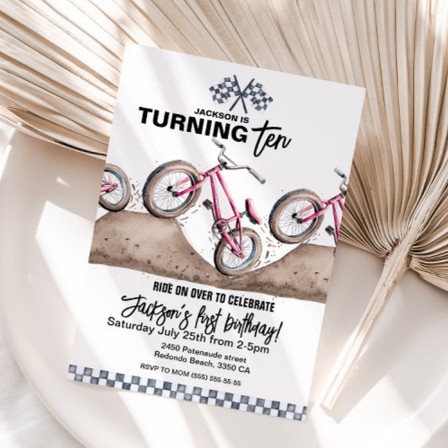 Invitación Red BMX birthday invitation, Any age, Dirt bike (Red BMX birthday invitation, dirt bike party, any age)