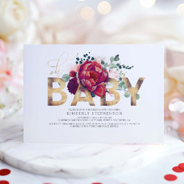 Invitación Red borgoña y Rubor rosado floral Baby Shower