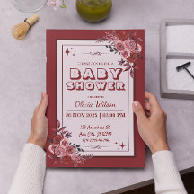 Red borgoña y Rubor rosado floral Baby Shower