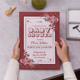 Invitación Red borgoña y Rubor rosado floral Baby Shower