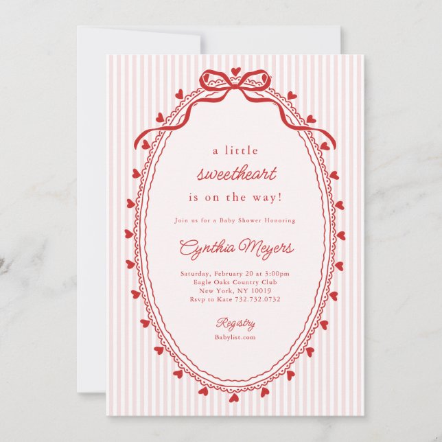 Invitación Red Bow A Little Sweetheart Baby Shower (Anverso)