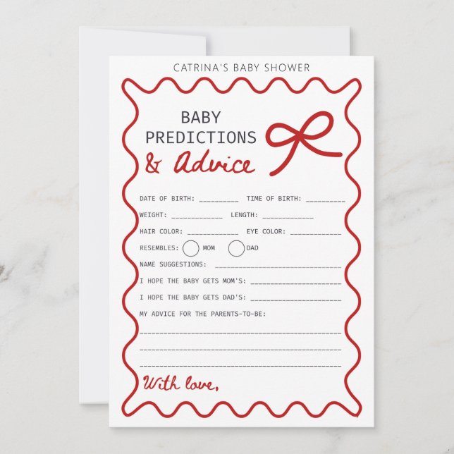 Invitación Red Bow Baby Shower - Nombre editable, 5x7 (Anverso)