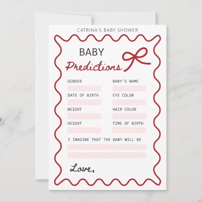 Invitación Red Bow Baby Shower - Nombre editable, 5x7 (Anverso)