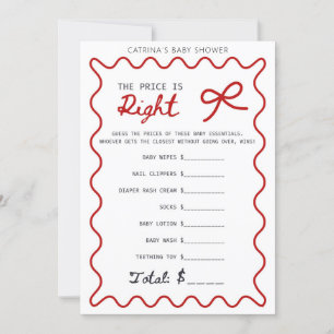 Invitación Red Bow Baby Shower - Nombre editable, 5x7