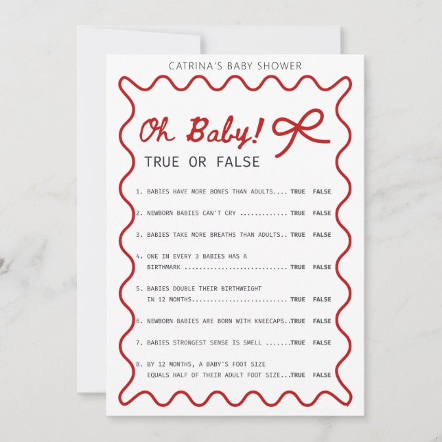Invitación Red Bow Baby Shower - Nombre editable, 5x7 (Anverso)