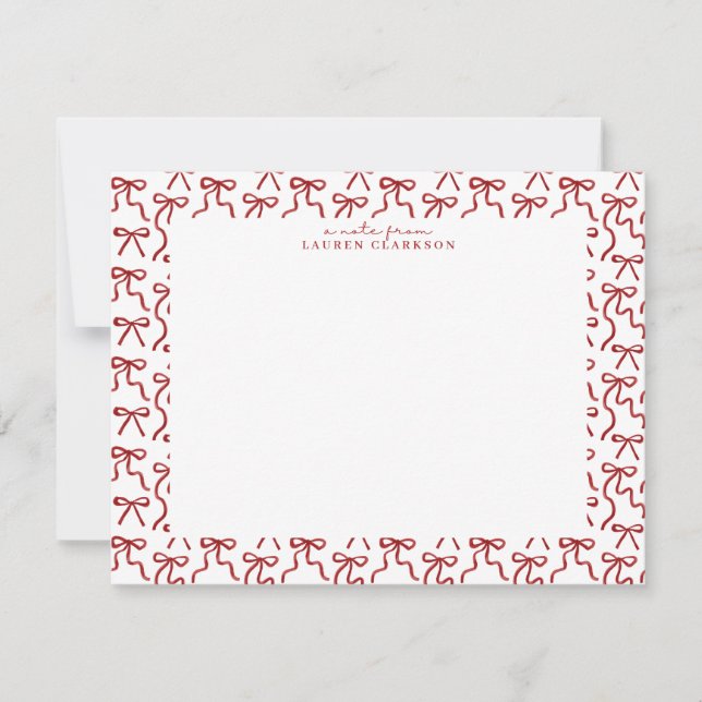 Invitación Red Bow Border Valentine's Day Note Card (Anverso)