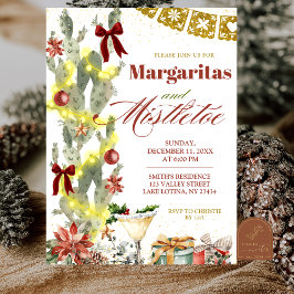 Invitación Red bow Cactus Christmas Margaritas and Mistletoe
