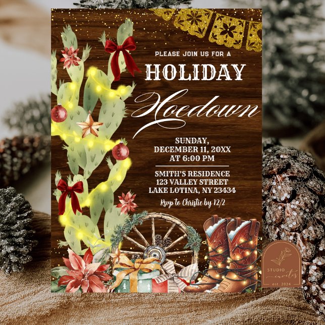 Invitación Red Bow Cactus Wild West Holiday Hoedown (Subido por el creador)