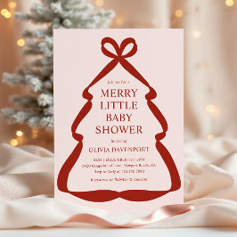 Invitación Red Bow Christmas Tree Merry Little Baby Shower