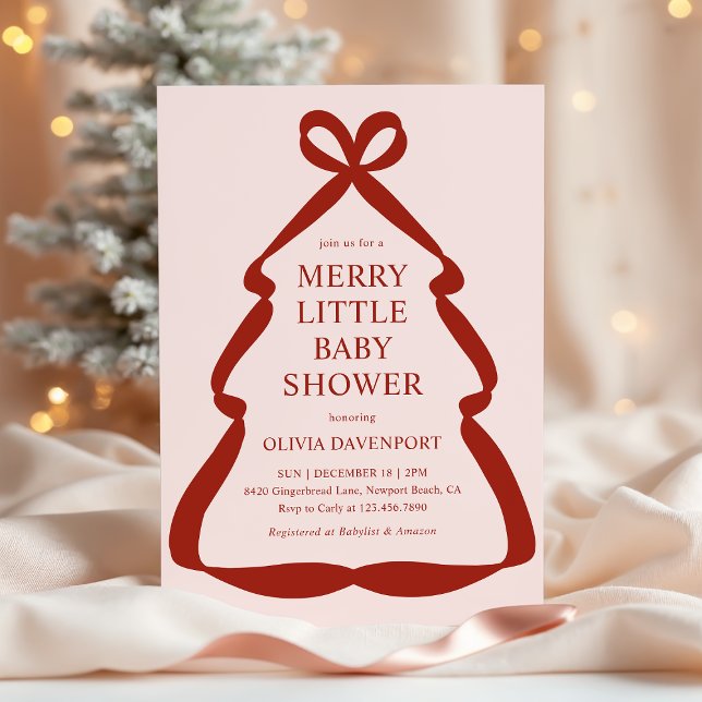 Invitación Red Bow Christmas Tree Merry Little Baby Shower (Subido por el creador)