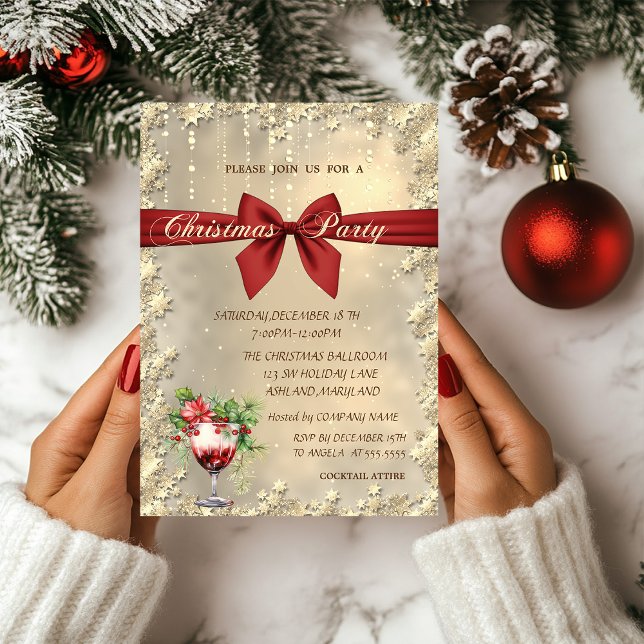 Invitación  Red Bow Cocktail Poinsettia Christmas Corporated  (Subido por el creador)