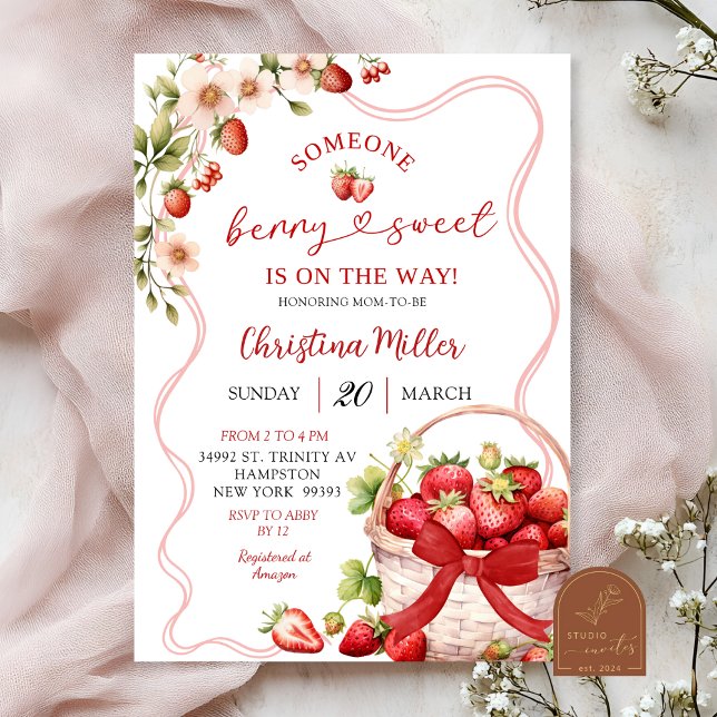 Invitación Red Bow Coquette Berry Sweet Baby Shower (Subido por el creador)