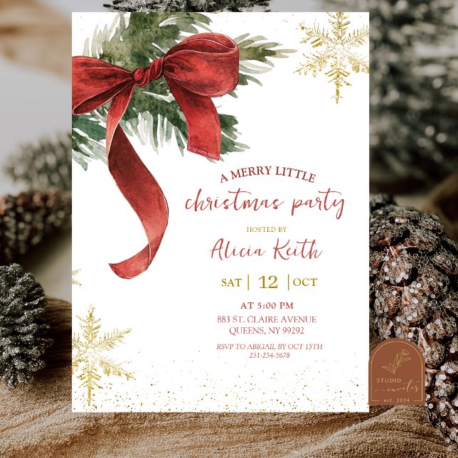 Invitación Red Bow Coquette Christmas Party (Subido por el creador)