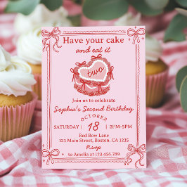 Invitación Red Bow Have Your Cake and Eat It Two Birthday
