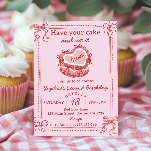 Invitación Red Bow Have Your Cake and Eat It Two Birthday (Subido por el creador)