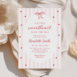 Invitación Red Bow Hearts Valentines Baby Shower