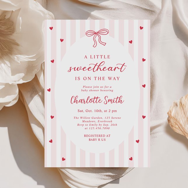 Invitación Red Bow Hearts Valentines Baby Shower (Subido por el creador)