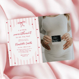 Invitación Red Bow Hearts Valentines Baby Shower Photo