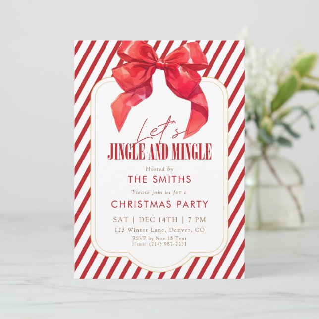Invitación Red Bow Holiday Jingle and Mingle Christmas Party (Anverso de pie)