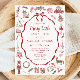 Invitación Red Bow Merry Little Baby Shower Invitation