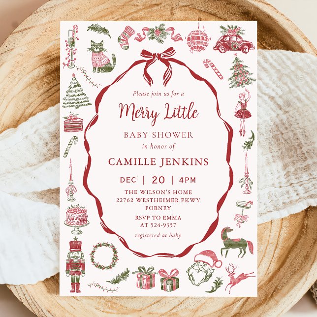 Invitación Red Bow Merry Little Baby Shower Invitation (Subido por el creador)