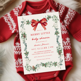 Invitación Red Bow Merry Little Christmas Baby Shower