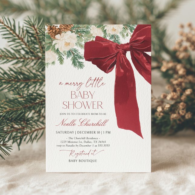 Invitación Red Bow Navidad Baby Shower (Subido por el creador)