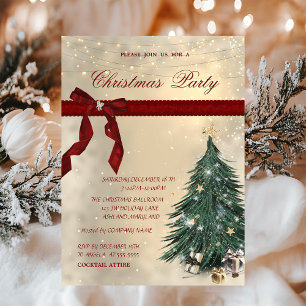 Invitación Red Bow, Pine Tree, Stars Corporate Navidades Fies