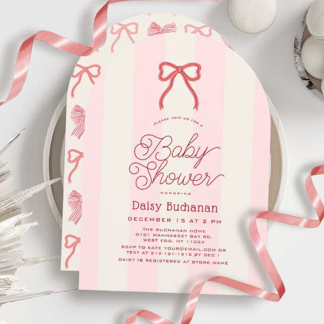 Invitación Red Bow & Pink Stripes Girl Baby Shower (Subido por el creador)
