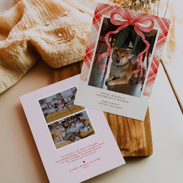 Invitación Red Bow Plaid Valentine’s Photo Card (Subido por el creador)