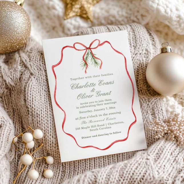 Invitación Red Bow Ribbon Winter Wedding  (Subido por el creador)
