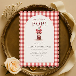 Invitación Red Bow She's Ready to Pop Gingham Baby Shower