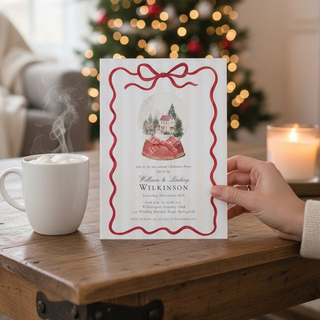 Invitación Red Bow Snow Globe Christmas Party Invitation (Subido por el creador)