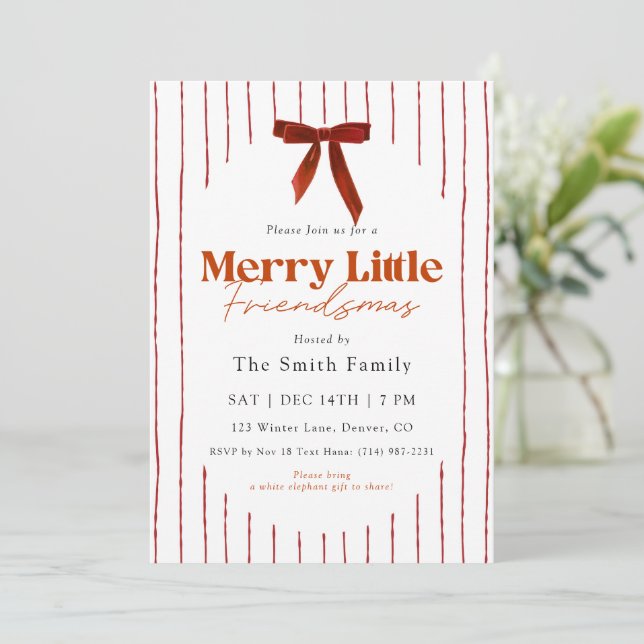Invitación Red Bow Watercolor Merry Little Friendsmas (Anverso de pie)